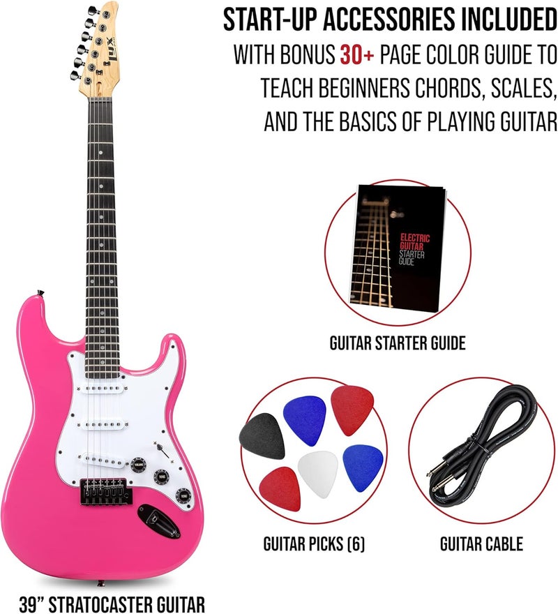 LyxPro CS 39” Electric Guitar Kit for Beginner, Intermediate & Pro Players with Guitar, Amp Cable, 6 Picks & Learner’s Guide | Solid Wood Body, Volume/Tone Controls, 5-Way Pickup - Pink - Image 2